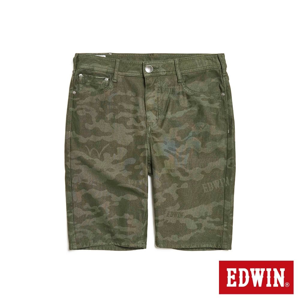 EDWIN 男裝 EDGE 迷彩色丹寧短褲-墨綠色