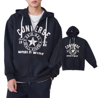 Converse Retro Logo Full Zip Fleece 男款 黑色 復古 連帽外套 UCJ441-023