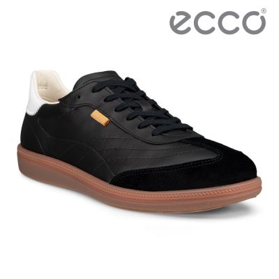 ECCO SOFT 11 W 柔酷經典皮革休閒手球鞋 女鞋 黑色/亮白色