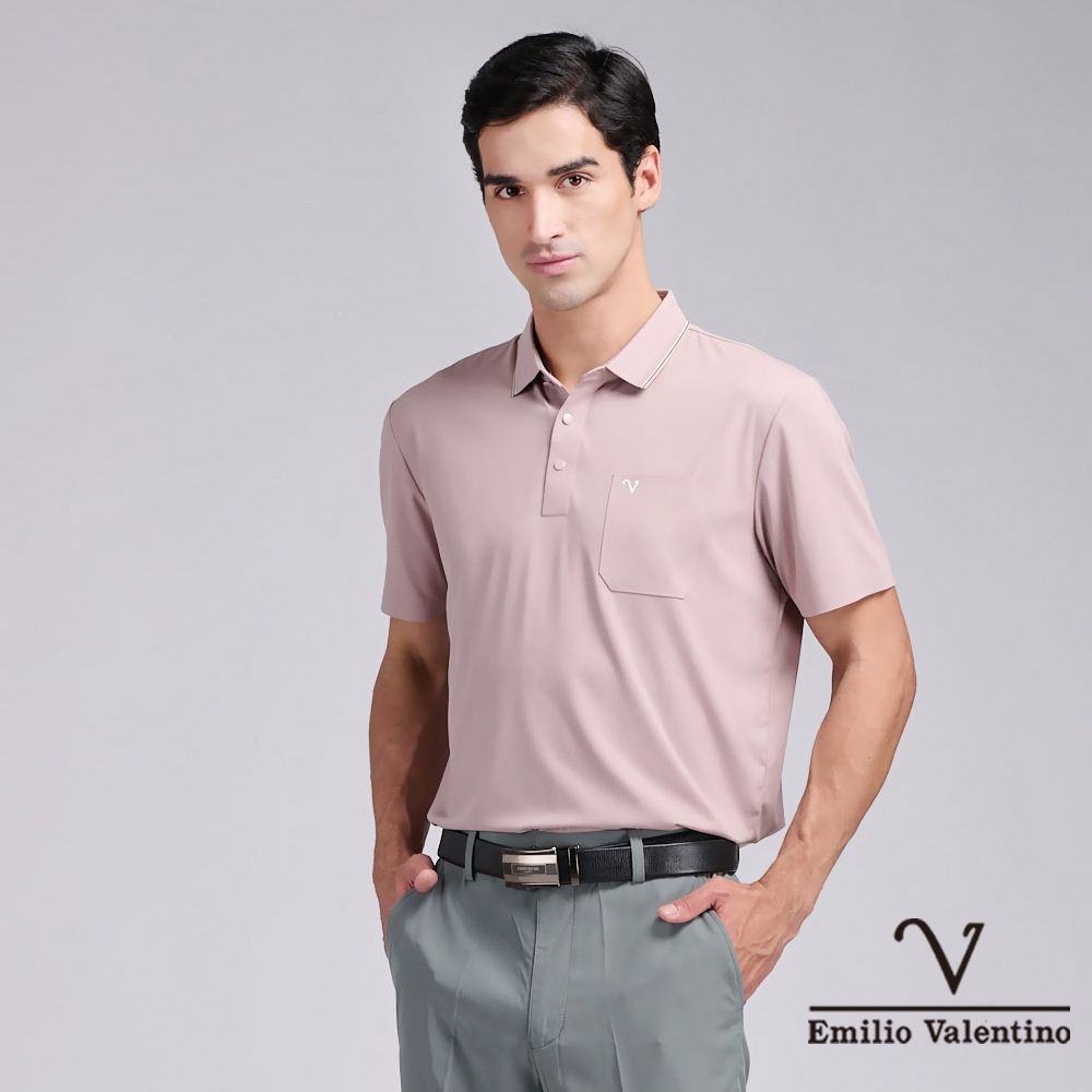 Emilio Valentino 范倫鐵諾 男polo衫 涼感素色短袖polo衫休閒商務 彈力 口袋上衣 男生上衣 彈性吸排  88節 父親節 七夕送禮 七夕 情人節 (多款選) (C款)