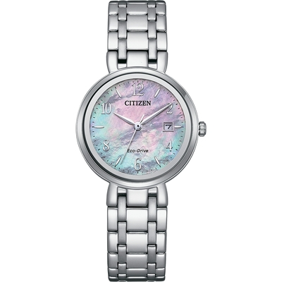 CITIZEN 星辰 LADY S 光動能簡約珍珠貝殼面 小資 手錶-28mm EW2690-81Y