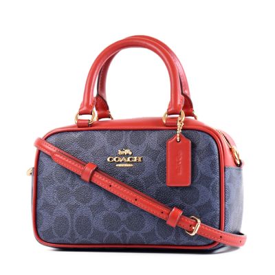 COACH 緹花LOGO防刮手提/斜背二用小包-單寧藍/紅