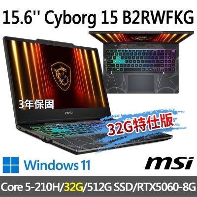 MSI微星 Cyborg 15 B2RWFKG-891TW 15.6吋 電競筆電 (Core 5-210H/32G/512G SSD/RTX5060-8G/Win11-32G特仕版)
