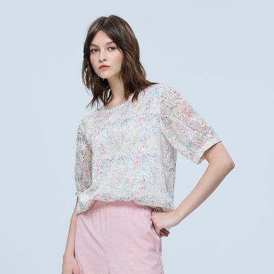 ILEY伊蕾 浪漫清新碎花收擺防透上衣(杏；M-XL)