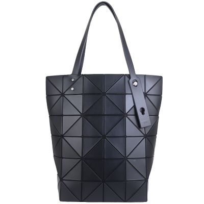 ISSEY MIYAKE 三宅一生 BAOBAO 黑色皮質三角格6x6拉鍊直立托特包