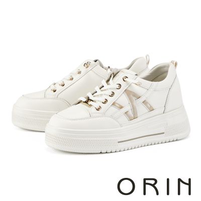 ORIN 牛皮免綁帶厚底休閒鞋 白+杏