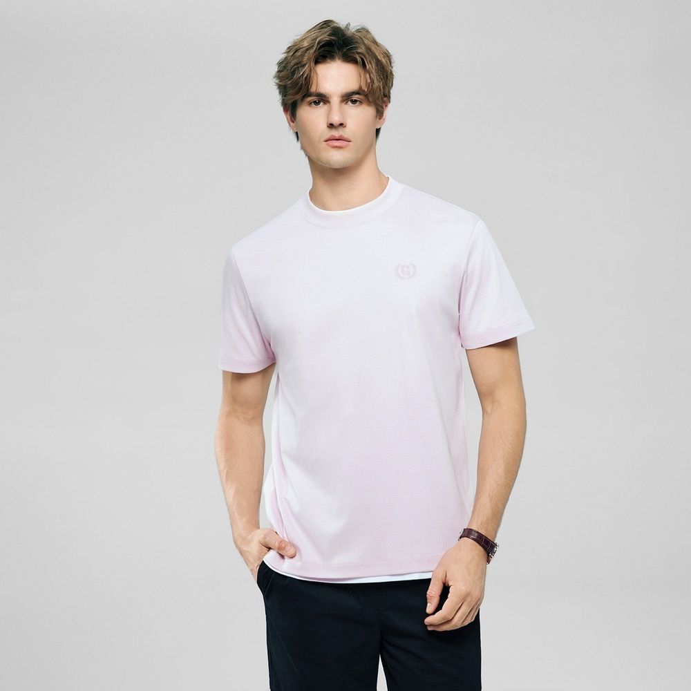 GIORDANO 男裝細緻抗皺修身素色短袖T恤 Liquid Touch系列【多色任選】 (45 丁香粉紅)