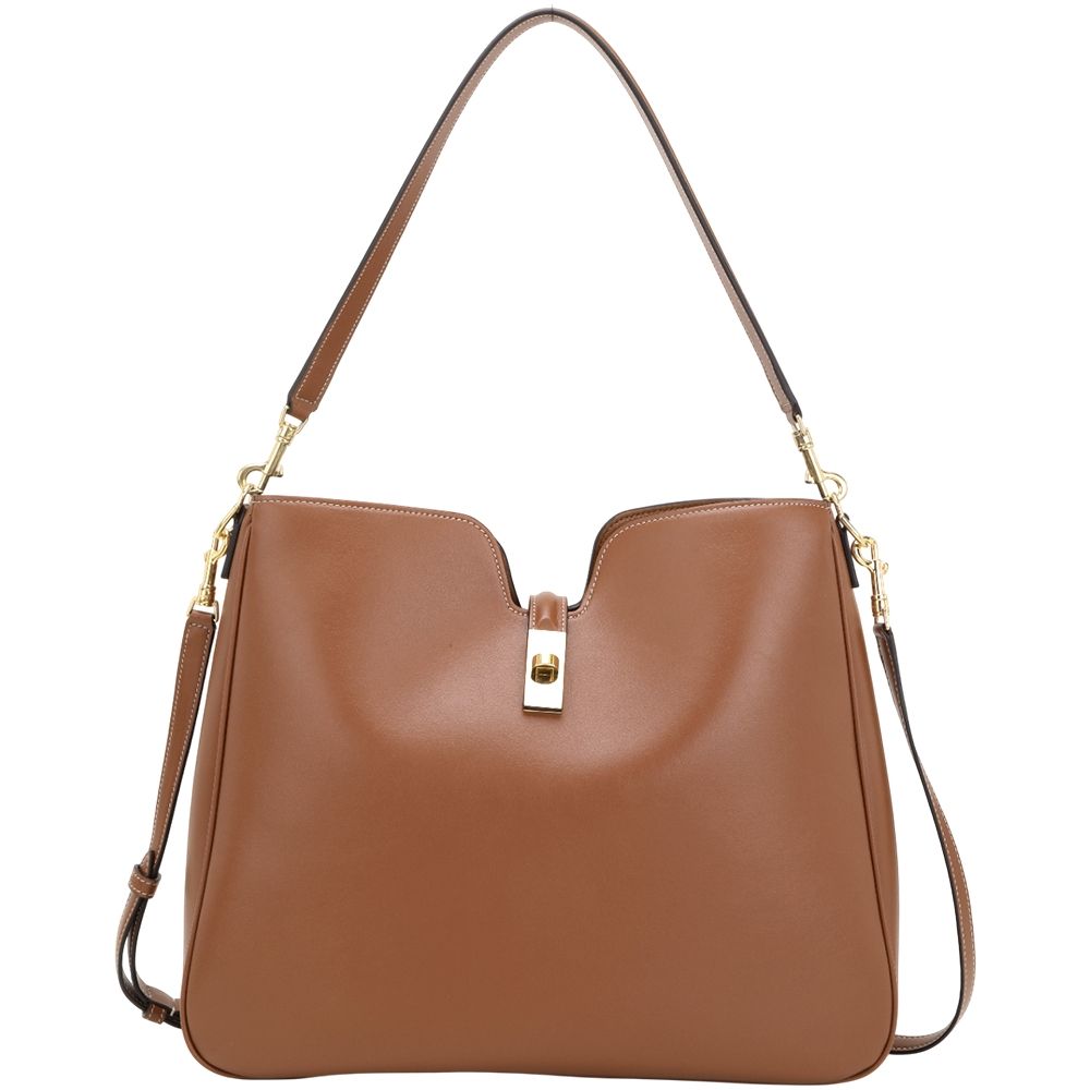 CELINE 賽琳 Camille 16 Soft 中型 旋扣柔軟小牛皮肩背流浪包(黃褐棕)