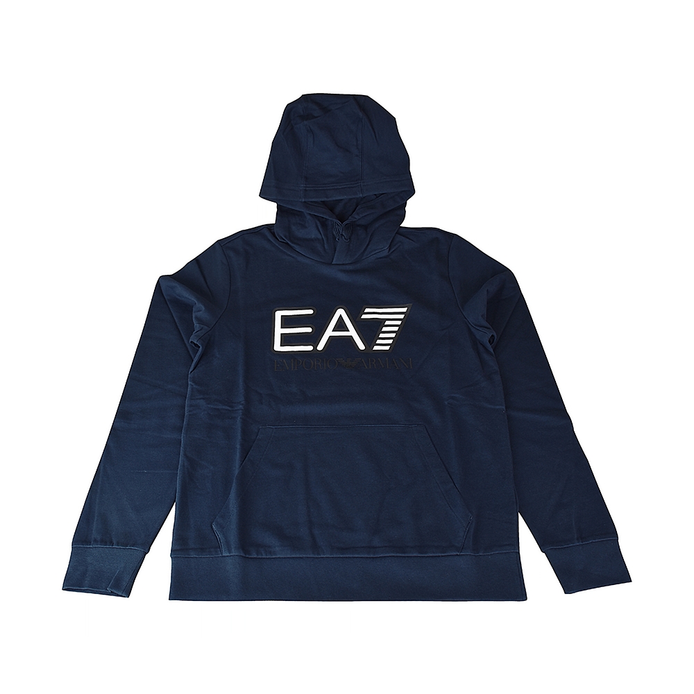 EMPORIO ARMANI EA7白黑字LOGO字母純棉男士連帽T恤(S/M/L/XL/海軍藍)