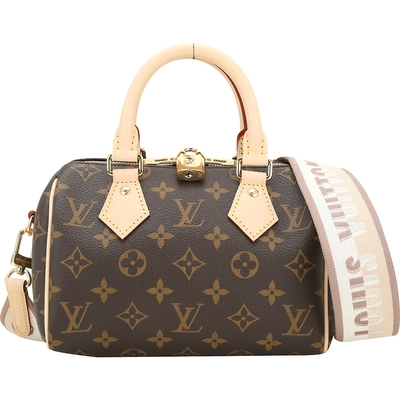 LOUIS VUITTON路易威登 Louis Vuitton LV路易威登 M46222 Speedy Bandouliere 20 字母編織背帶經典帆布波士頓包(米棕)