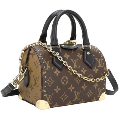 LOUIS VUITTON路易威登 Louis Vuitton LV路易威登 M13146 Speedy Trunk 20 雙背帶經典帆布硬箱波士頓包(咖啡色)