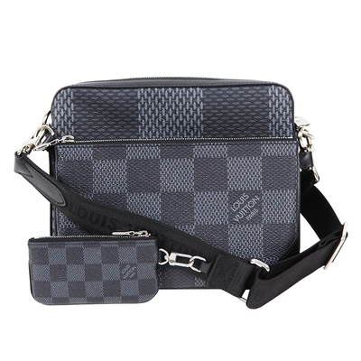 LOUIS VUITTON路易威登 LV N50017 TRIO棋盤格LOGO Damier Graphite帆布男士三合一斜背郵差包(黑灰)