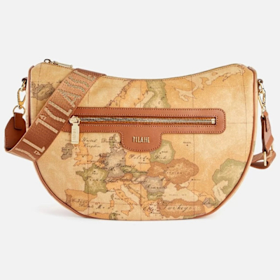 Alviero Martini 義大利地圖包 水餃寬揹帶側背包32cm-地圖黃