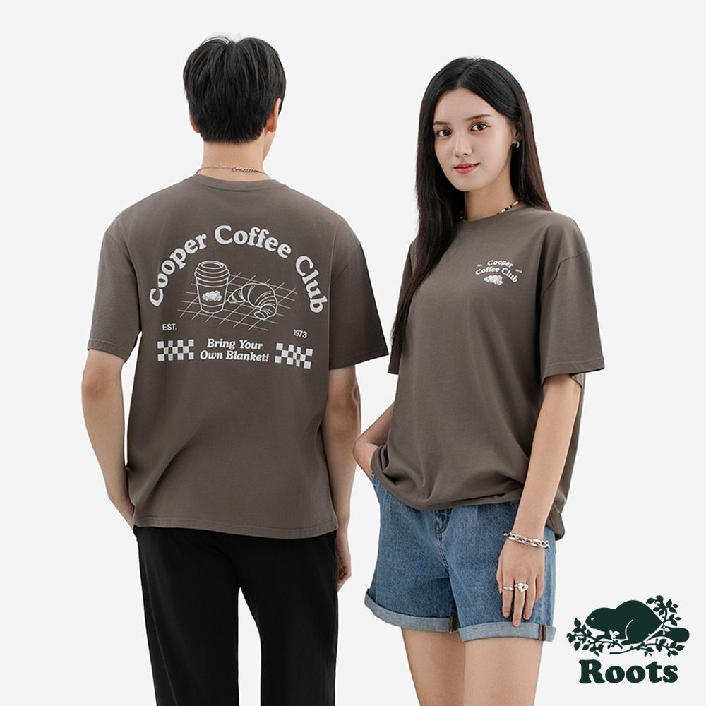Roots中性-GF ROOTS PICNIC 短袖上衣-灰橄欖