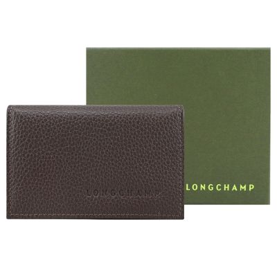 LONGCHAMP LE FOULONNÉ系列壓紋牛皮翻蓋名片夾(駝灰)
