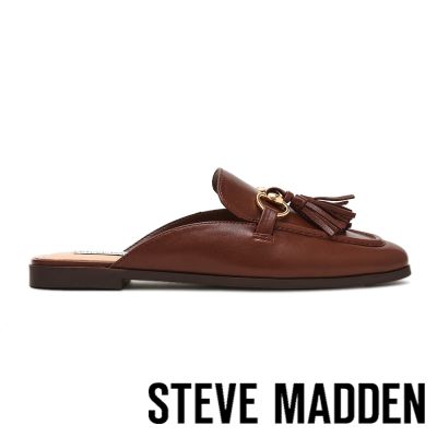 STEVE MADDEN-真皮流蘇馬銜扣平底穆勒鞋CAYLER-咖色