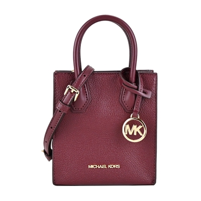 MK MICHAEL KORS MERCER荔枝紋手提/斜背兩用包-酒紅