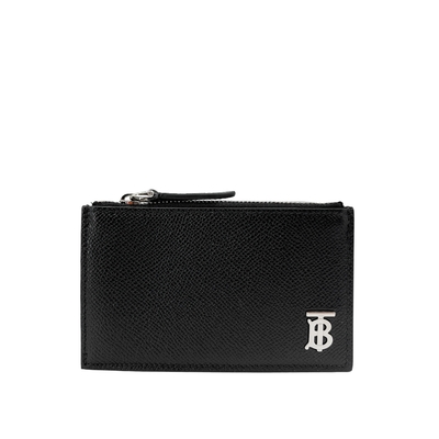 BURBERRY 巴寶莉 TB銀logo拉鍊零錢卡片包(8062687-黑)