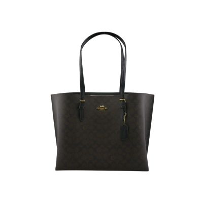 展示品特賣 COACH MOLLIE 胡桃木/黑C LOGO PVC雙層大款肩背托特包(PVC有白點)