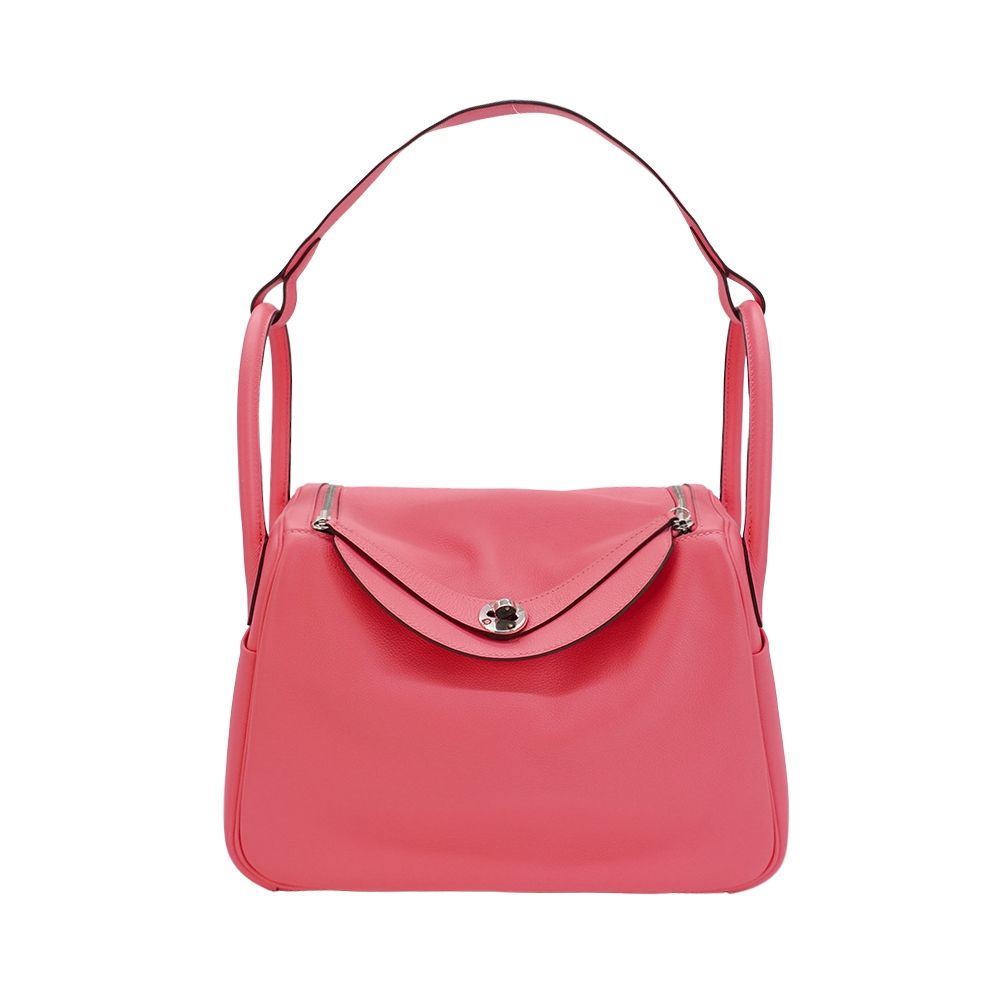 Hermes 愛馬仕 展示品 Lindy 30 牛皮銀釦手提/肩背兩用包(杜鵑粉)