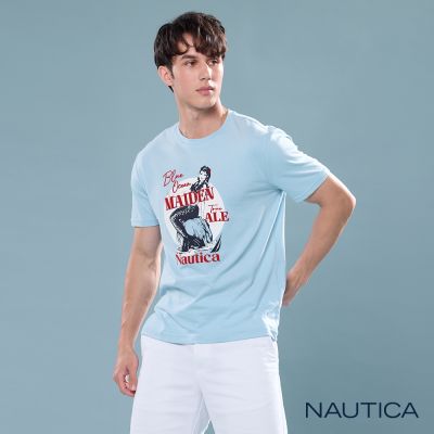 Nautica 官方旗艦 男裝 復古美人魚印花短袖T恤-藍色