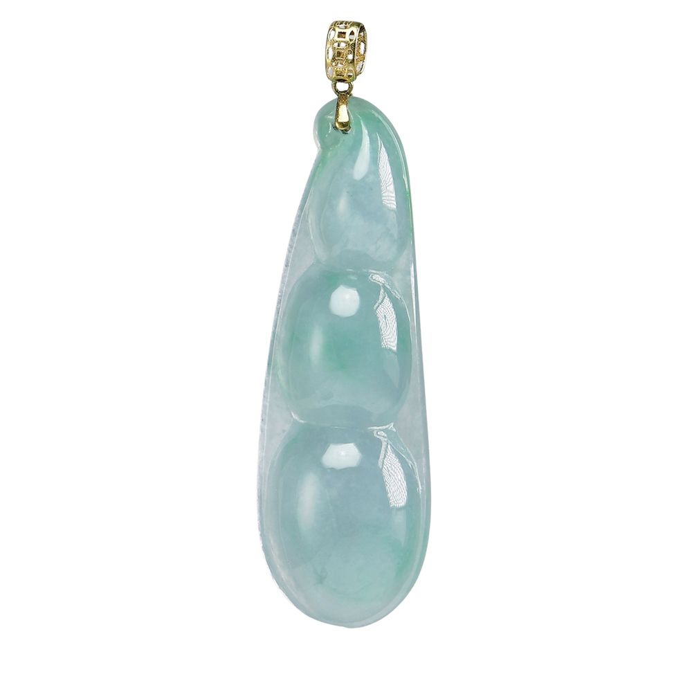 漢石齋】天然翡翠A貨福豆18K金墜頭玉珮吊墜冰種春帶彩(10*31*6mm) | 漢