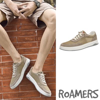 ROAMERS 休閒板鞋 透氣休閒鞋/時尚透氣飛織網布拼接個性休閒鞋 板鞋 卡其