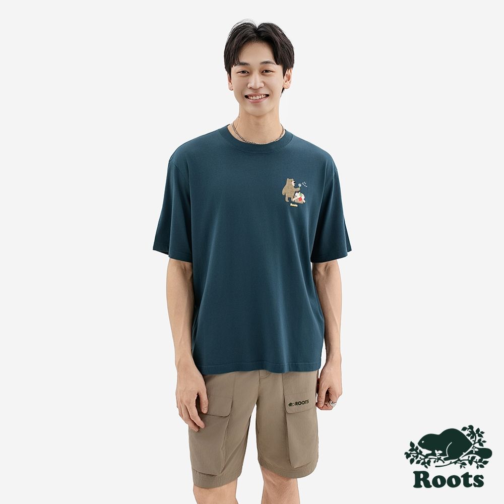 Roots男裝-ROOTS PICNIC 短袖上衣-深海藍綠