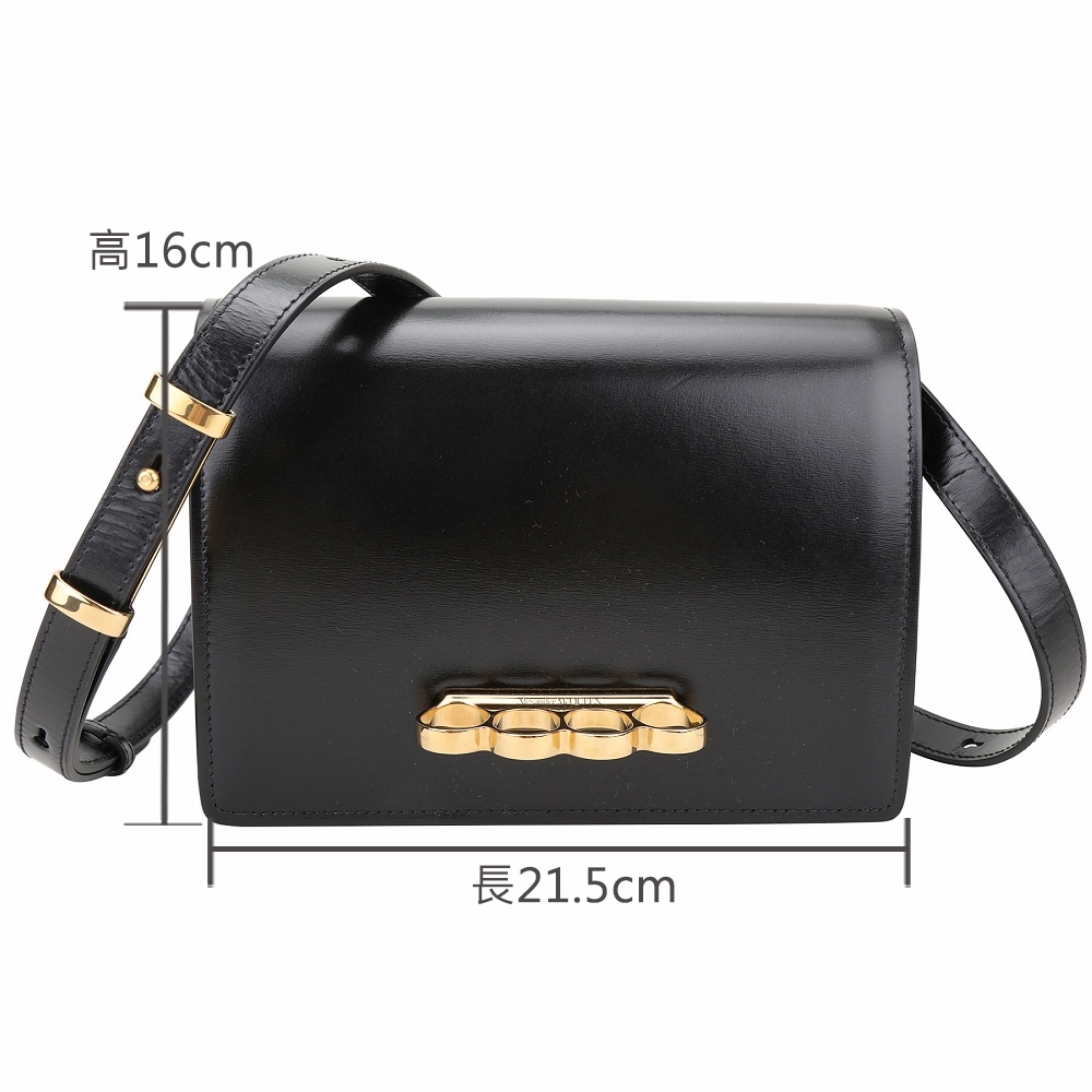 Alexander McQueen 光滑小牛皮金屬指環手抓包/斜背包(黑色) 歐系精品