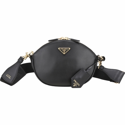 PRADA 普拉達 三角牌滑面牛皮斜背包(黑色)