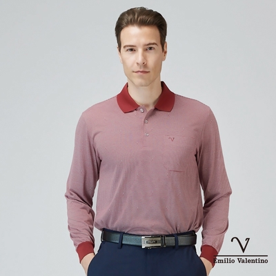 Emilio Valentino範倫鐵諾男裝精梳棉休閒薄款長袖POLO衫 紅(21-3V7873)