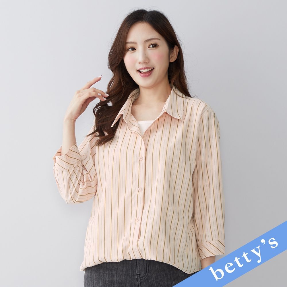 betty’s貝蒂思　假兩件直條紋七分袖上衣(粉色) (粉色)