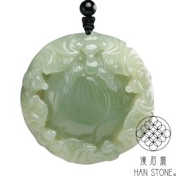 漢石齋】天然和田玉五蝠來財鏤空雕玉佩吊墜青玉(50*50*17mm) | 漢石齋
