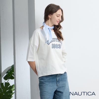 Nautica 官方旗艦 女裝 格紋字母印花短袖T恤-白色