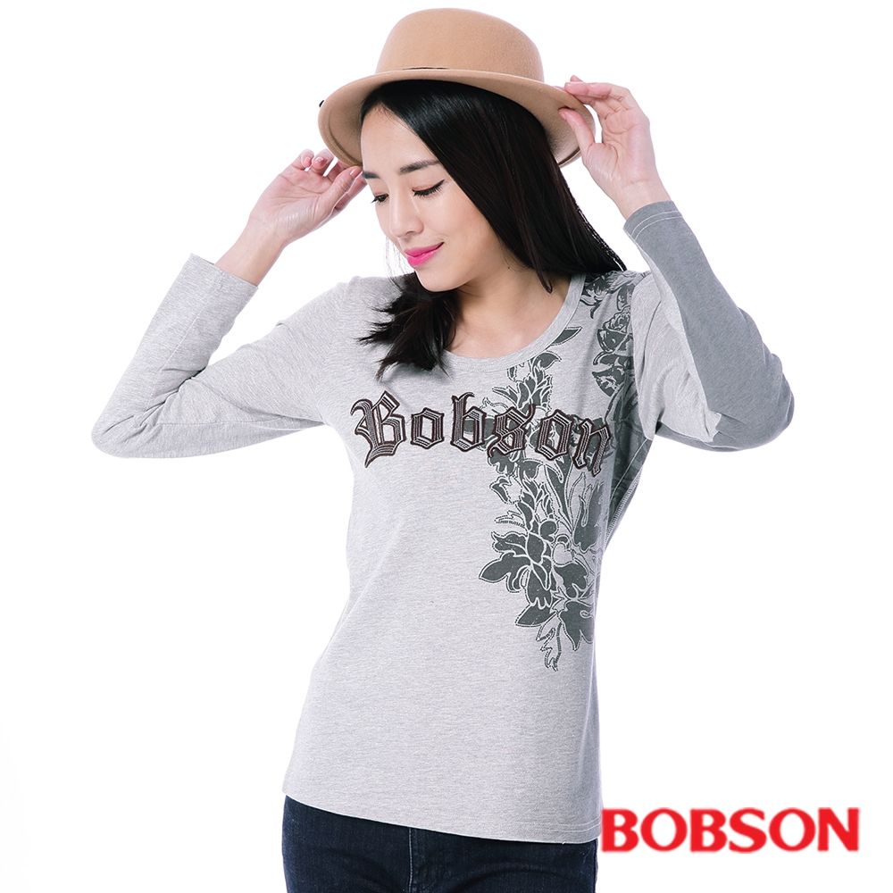 【BOBSON】女款貼布繡漸層印色上衣(35126-82)
