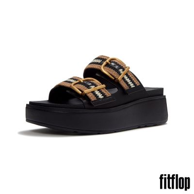 【FitFlop】GEN-FF MAX 扣環條紋織帶雙帶涼鞋-女(黑混色)