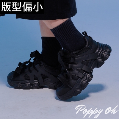 ANNSTAR 波痞Poppy聯名-誰穿誰可愛蝴蝶結綁帶厚底老爹鞋5cm-黑(版型偏小)