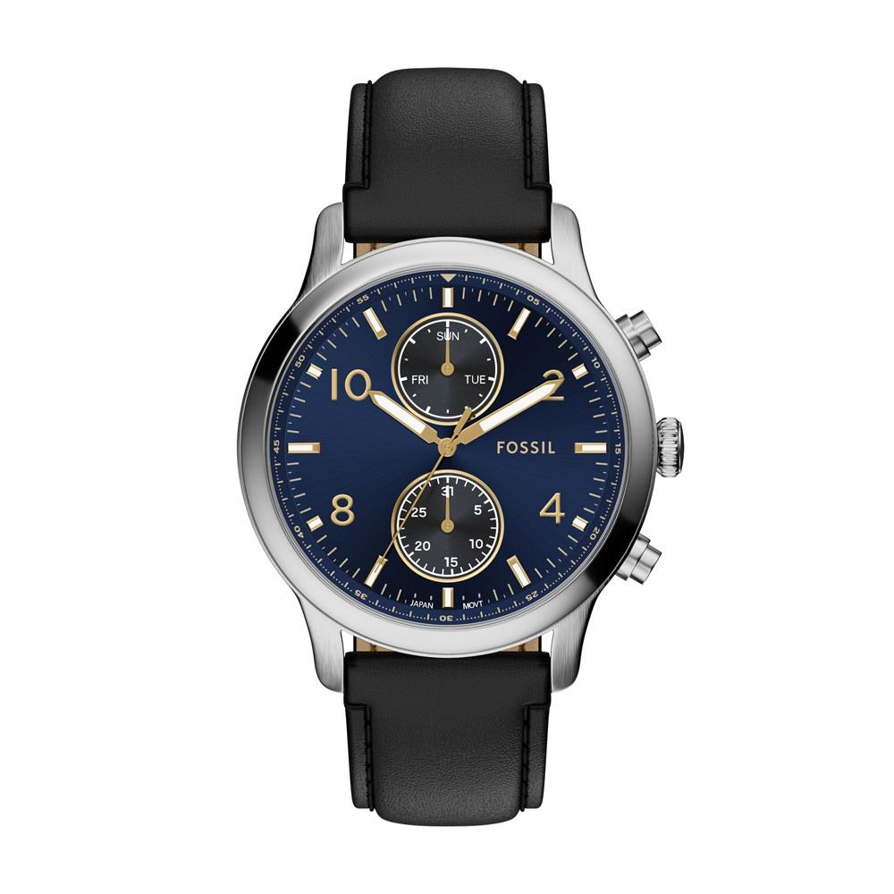 FOSSIL 黑爵紳仕時尚腕錶-銀黑X藍-BQM7104-45mm