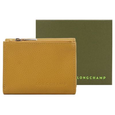 LONGCHAMP LE FOULONNÉ系列牛皮簡約三折短夾(肉豆蔻)