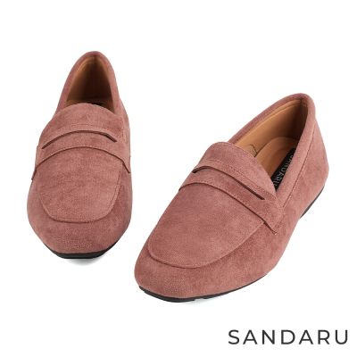 山打努SANDARU-樂福鞋 麂皮絨便仕軟墊低跟樂福鞋-豆粉