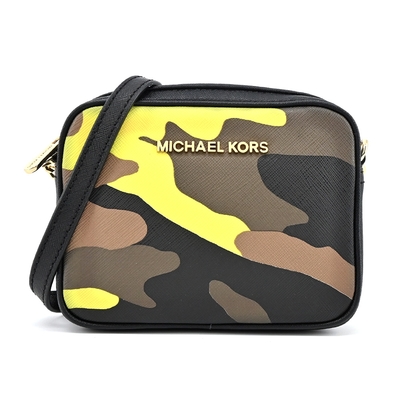 MICHAEL KORS 鐵牌迷彩防刮PVC斜背小方包(黃綠)-展示品
