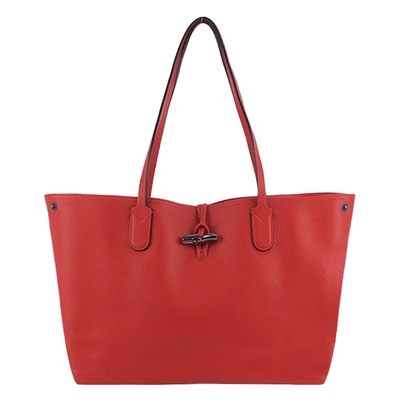 LONGCHAMP ROSEAU竹節系列皮革肩背托特包(大/紅)