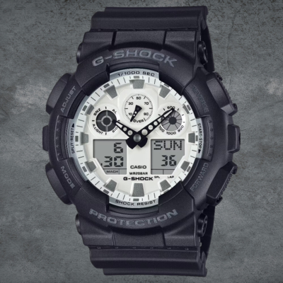 CASIO卡西歐 G-SHOCK GA-100WD-1A 大型錶殼黑白時尚腕錶 51.2mm
