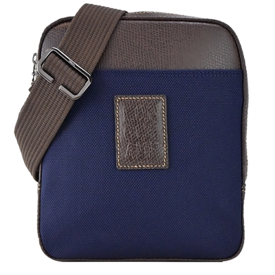 LONGCHAMP BOXFORD系列壓印皮標帆布斜背包(小/深藍)