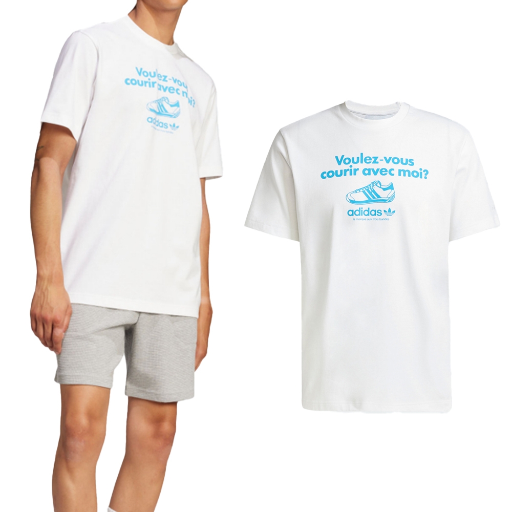 Adidas GRFX Tee 男款白色運動休閒上衣三葉草圓領愛迪達短袖JC8365