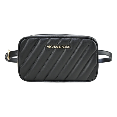 MICHAEL KORS ROSE小香風衍縫金字LOGO腰包/胸口包-黑-展示品