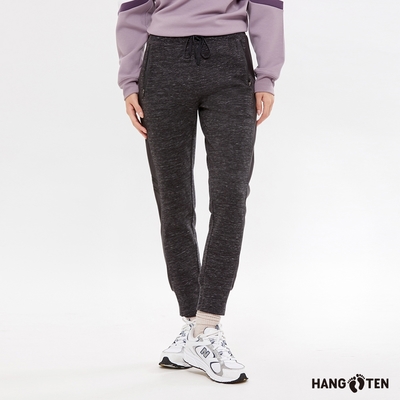Hang Ten-女裝-針織貼合刷毛防輕潑水拼接束口褲-炭灰花紗