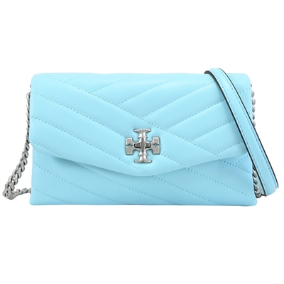 TORY BURCH 轉釦LOGO轉釦斜背/鍊包(淺藍)
