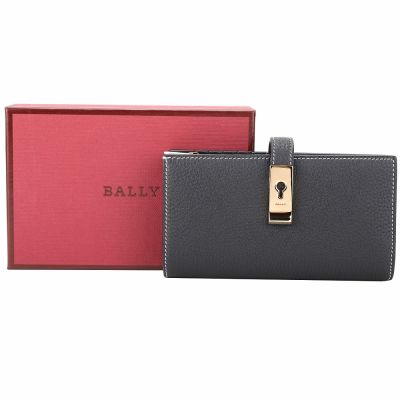 BALLY Amber 鎖頭設計粒面小牛皮多夾層中長夾(黑色)