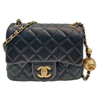 CHANEL香奈兒 CHANEL 經典雙C LOGO菱格紋小羊皮仿舊可調節金鍊轉釦斜背包(迷你-黑)